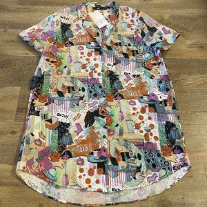 Zara Cartoon Button Up Shirt Dress Size L NWT